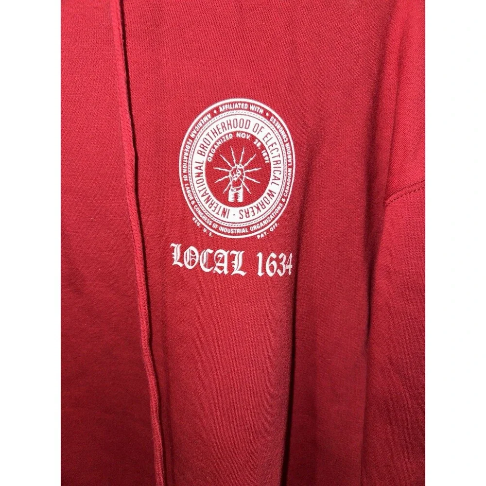 VTG IBEW International Brotherhood Electrical Workers Red Hoodie Local 1634 2XL